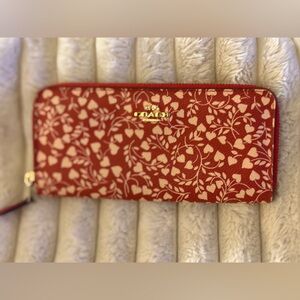 Coach Red and Cream Heart Floral Women's Wallet